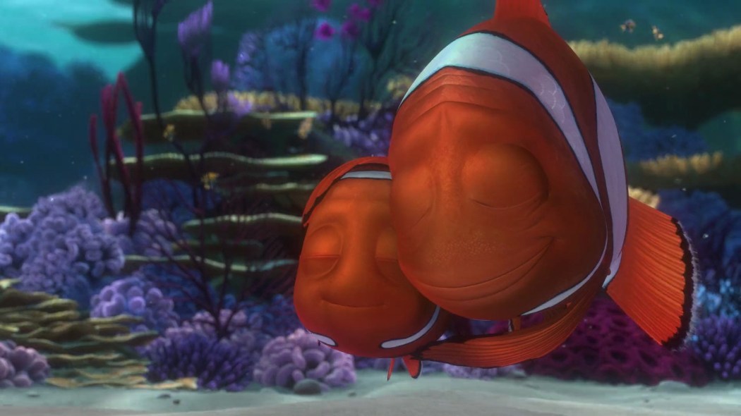 Marlin hugging Nemo at the end.